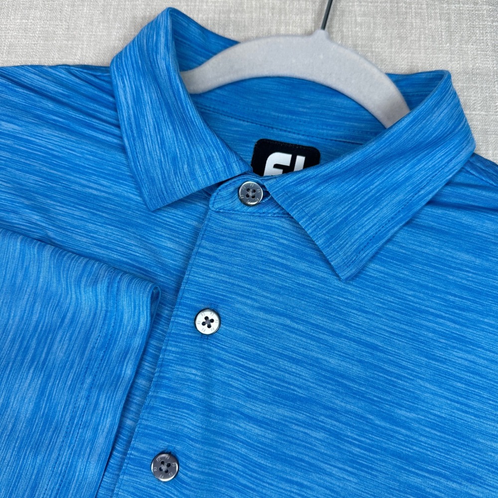 FootJoy Polo Shirt Mens Large Blue Heathered Space Dye‎ Short Sleeve Golf EUC